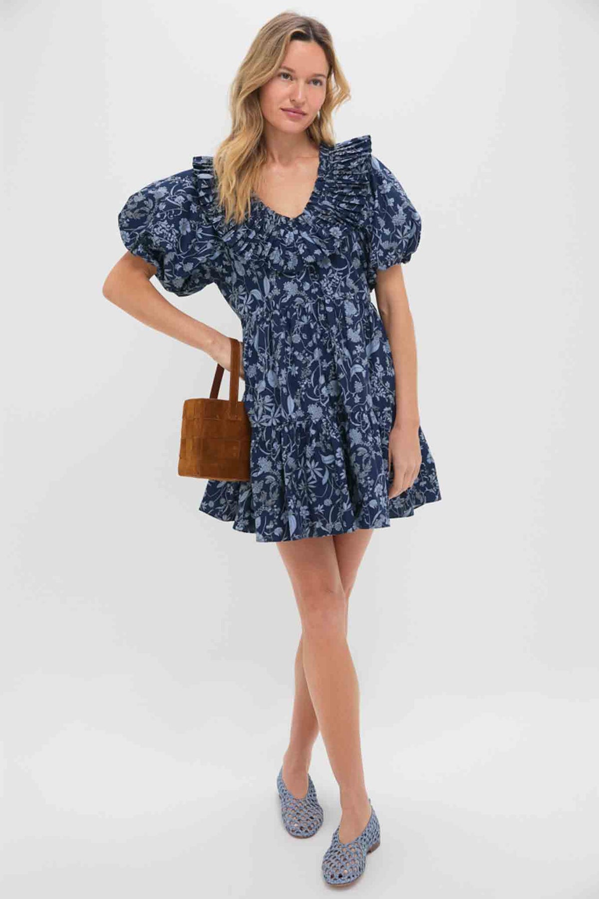 knee length dresses for ladies Blue Floral Samson Mini Dress