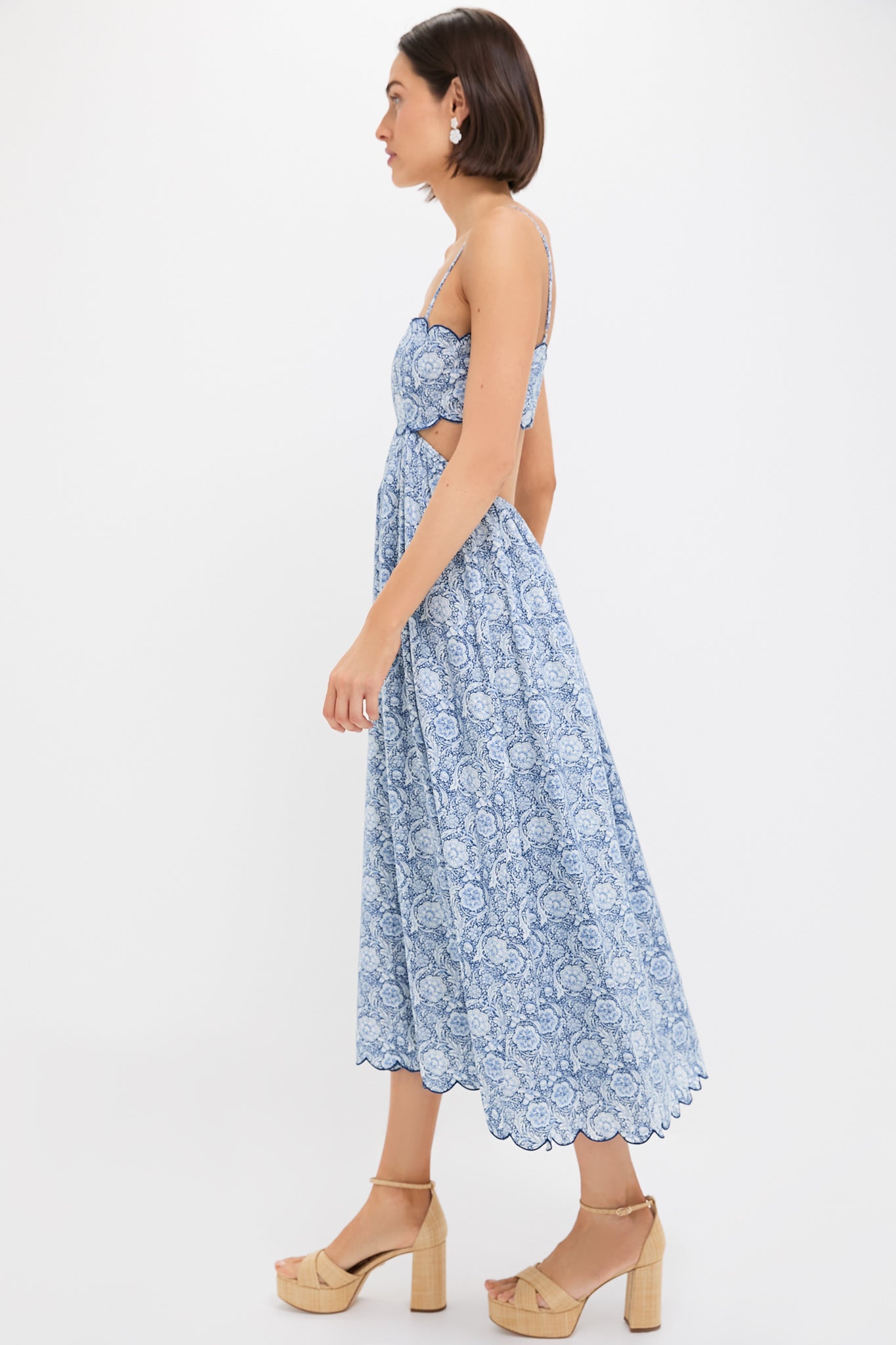 Blue Medallion Floral Estelle Scalloped Dress