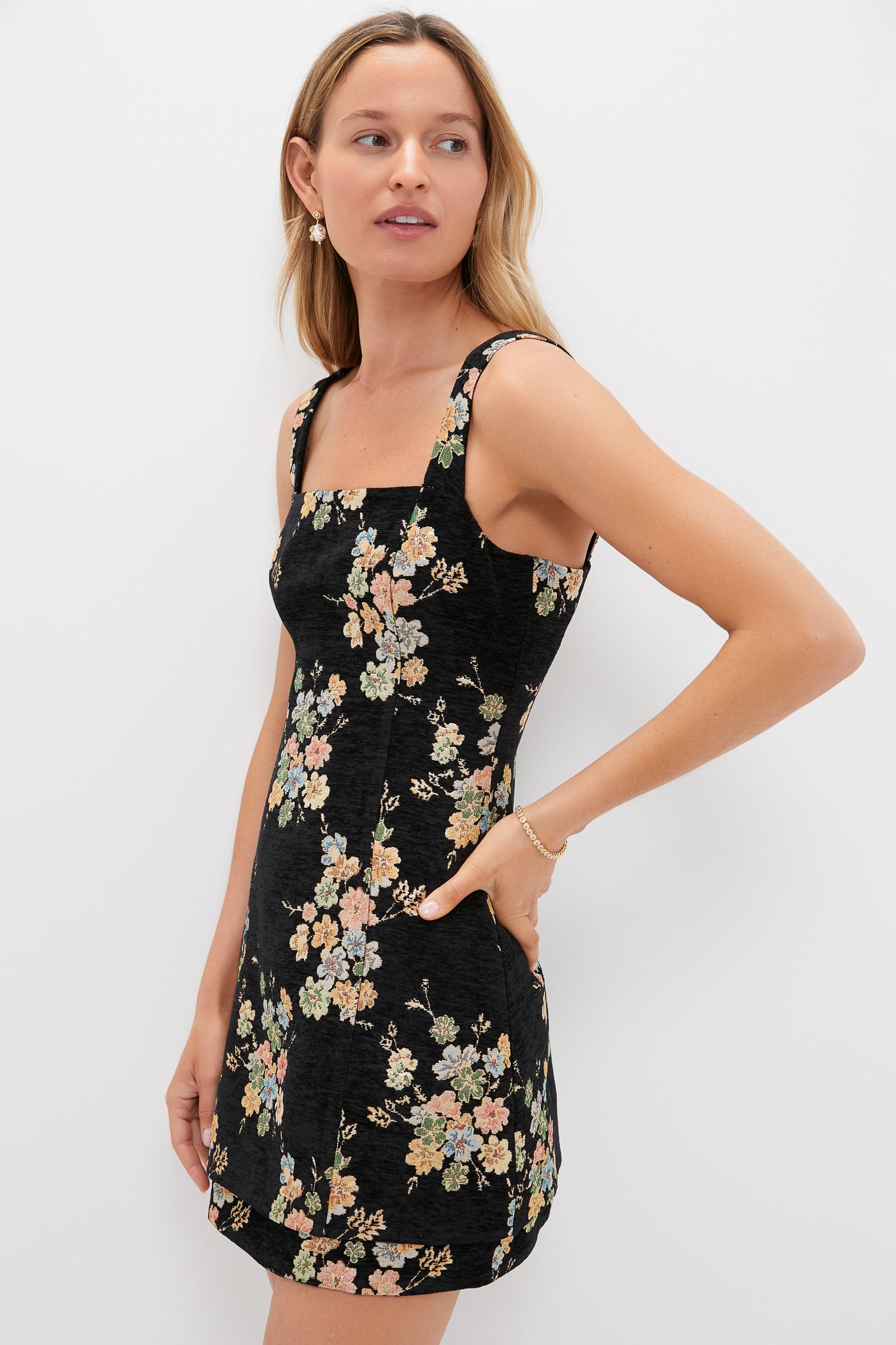Black Floral Velvet Rhiannon Mini Dress