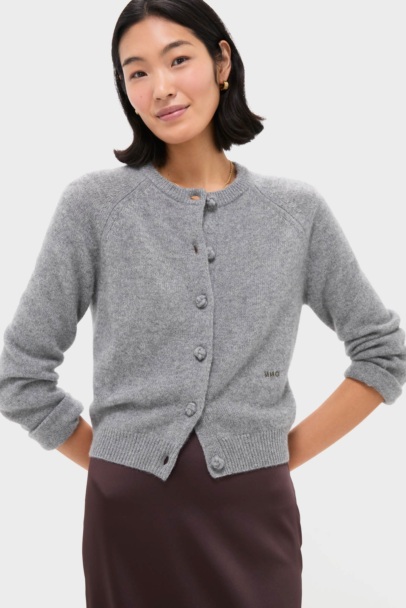Gray Knot Button Cashmere Cardigan