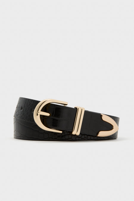 Black Croc and Gold Jeanette Belt