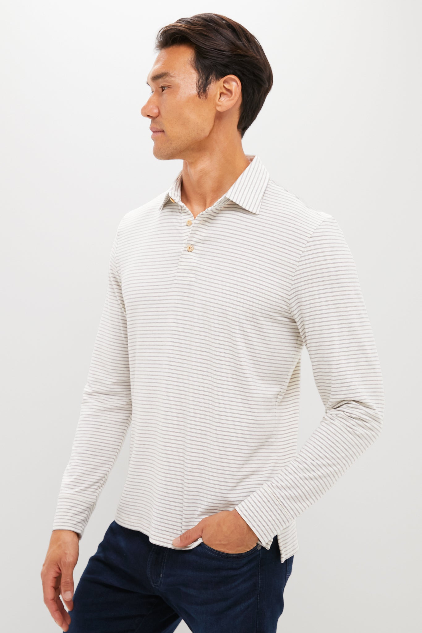 Logan Creek Stripe Long Sleeve Movement Polo