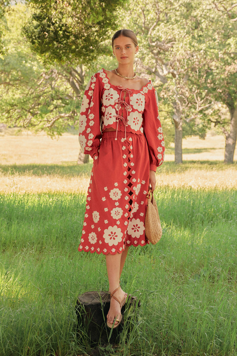 Red Catrine Applique Long Sleeve Top