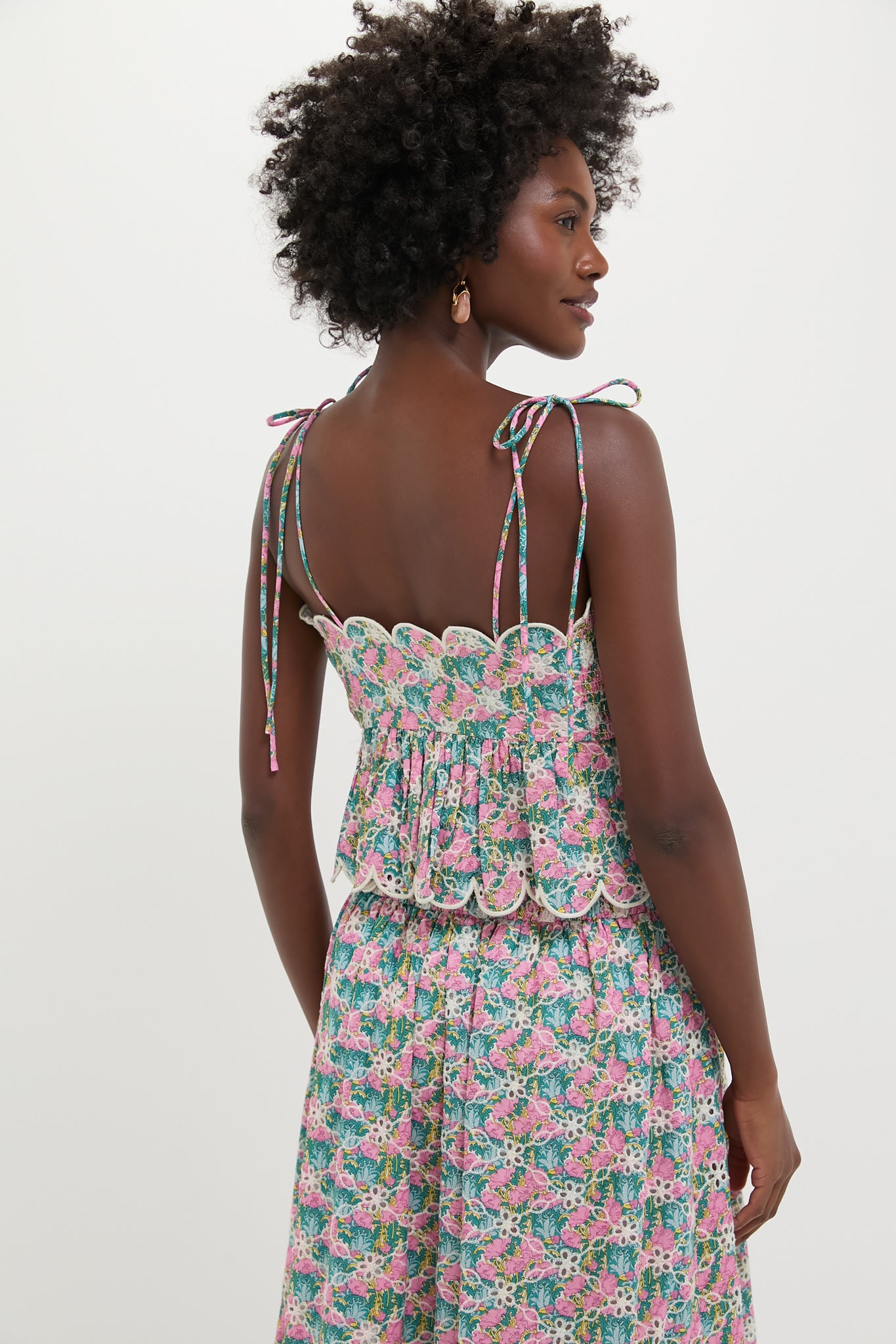 Pink Multi Floral Scalloped Eyelet Calla Top