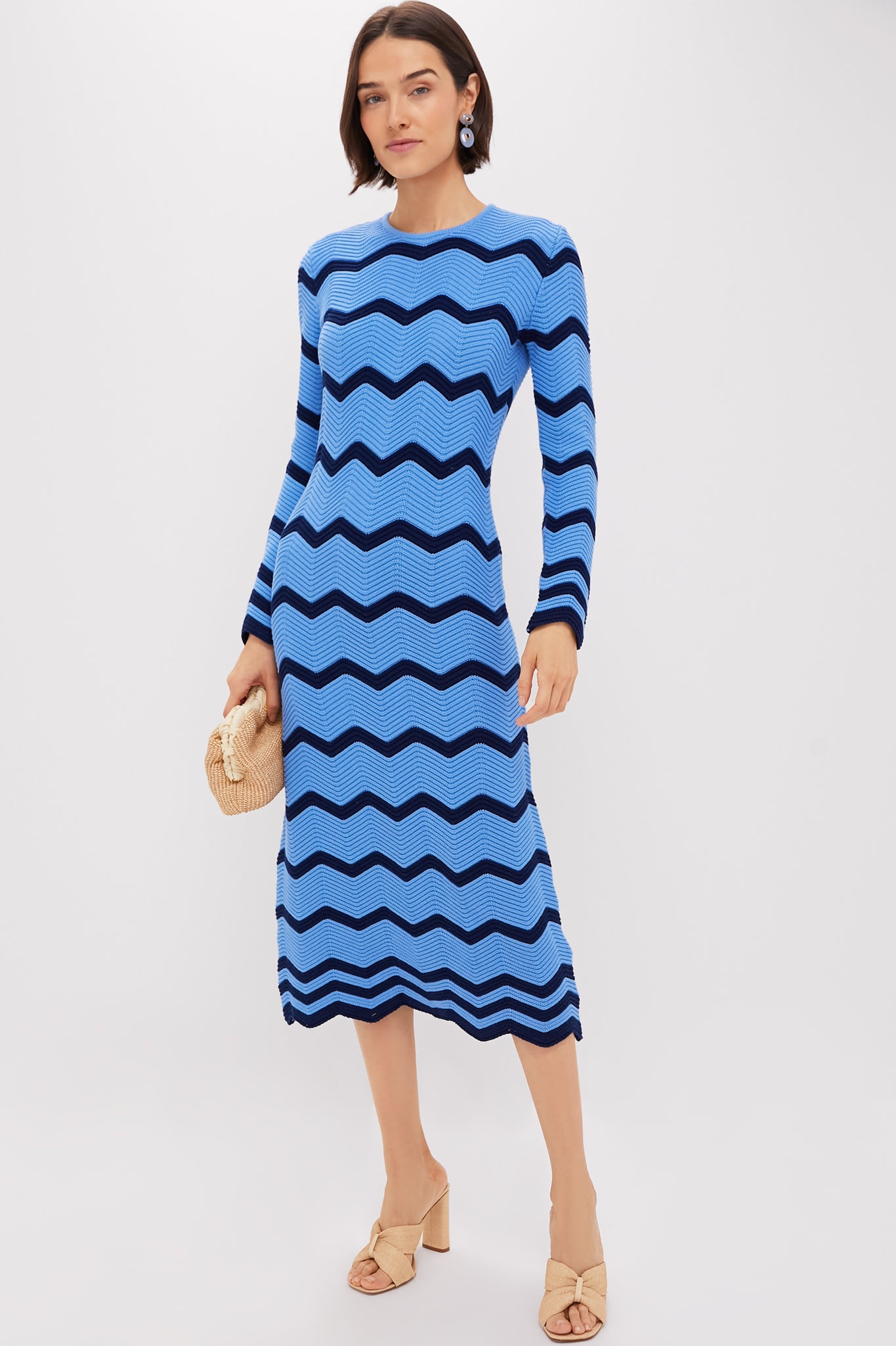 Cornflower Blue & Navy Zig-Zag Stripe Callan Knit Midi Dress | Hyacinth  House