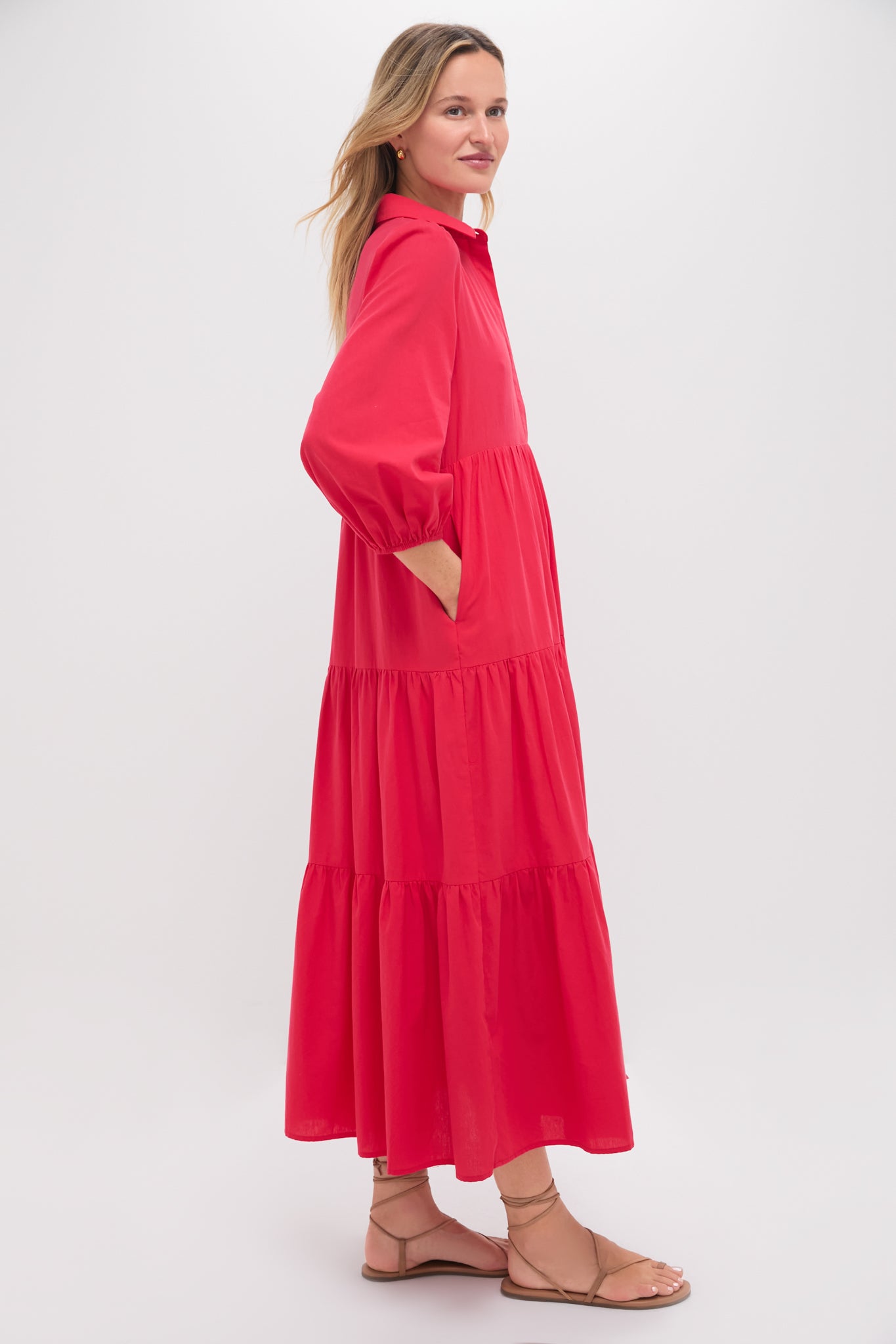Hibiscus Red Cotton Mabel Maxi Dress