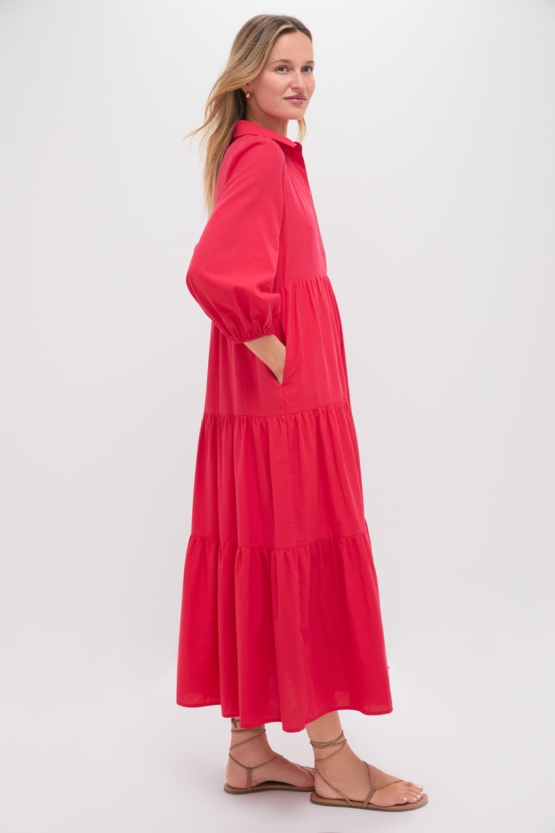 Hibiscus Red Cotton Mabel Maxi Dress