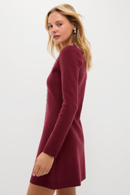 Oxblood Embellished Knit Simms Mini Dress
