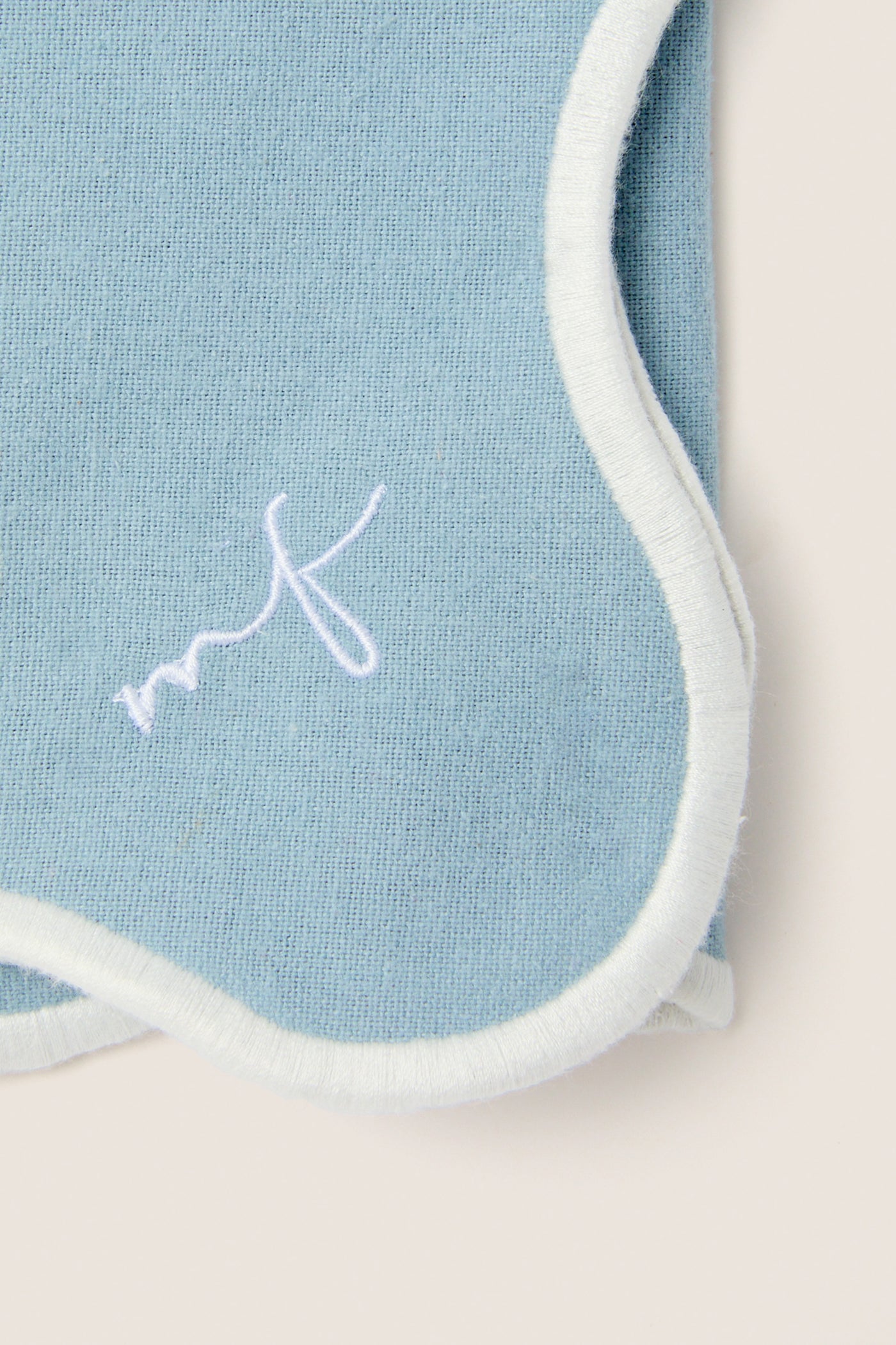 Dusty Blue and White Embroidered Scalloped Napkins Set of 4