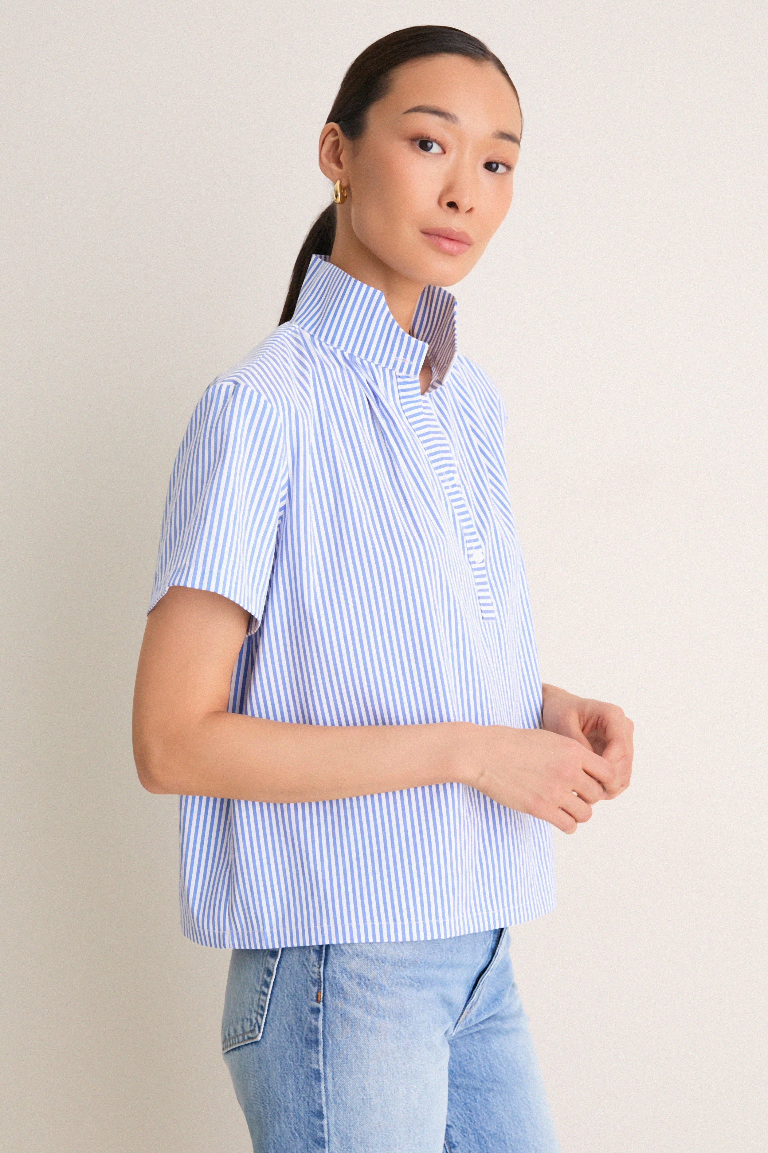 Blue and White Stripe Finn Popover