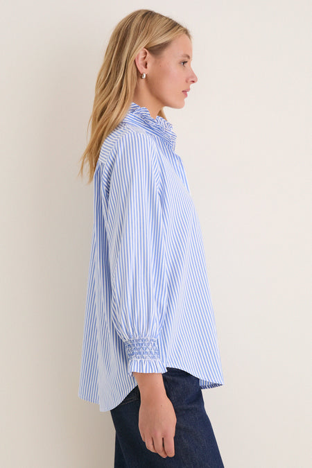 Blue and White Stripe Teagan Popover Top