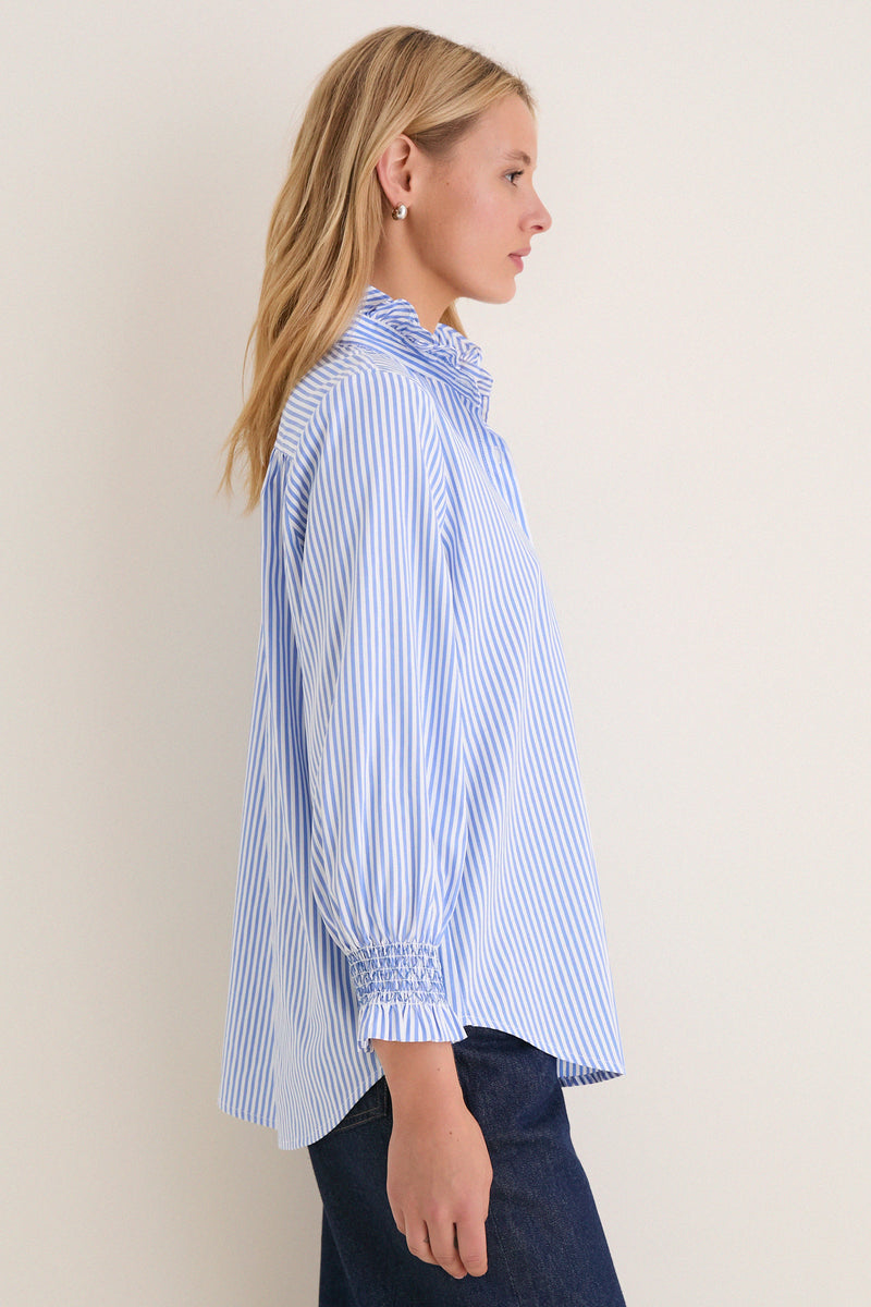 Blue and White Stripe Teagan Popover Top