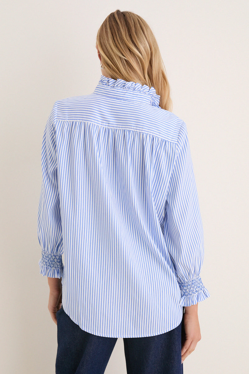 Blue and White Stripe Teagan Popover Top