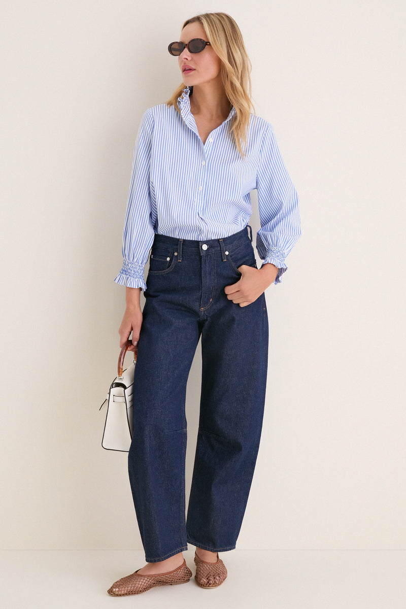 Blue and White Stripe Teagan Popover Top