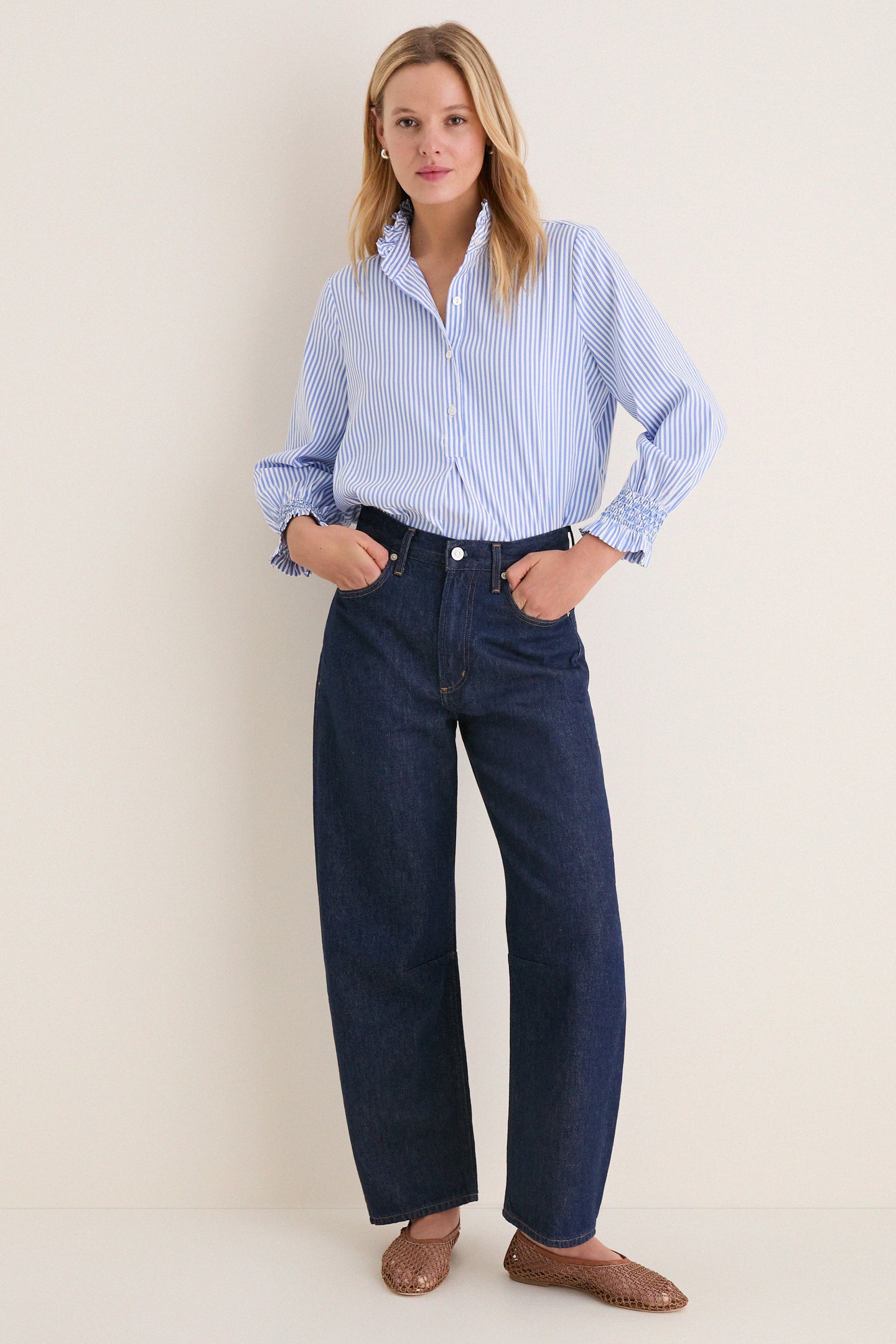 Blue and White Stripe Teagan Popover Top