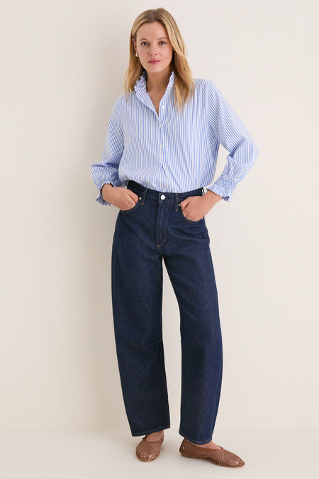 Blue and White Stripe Teagan Popover Top