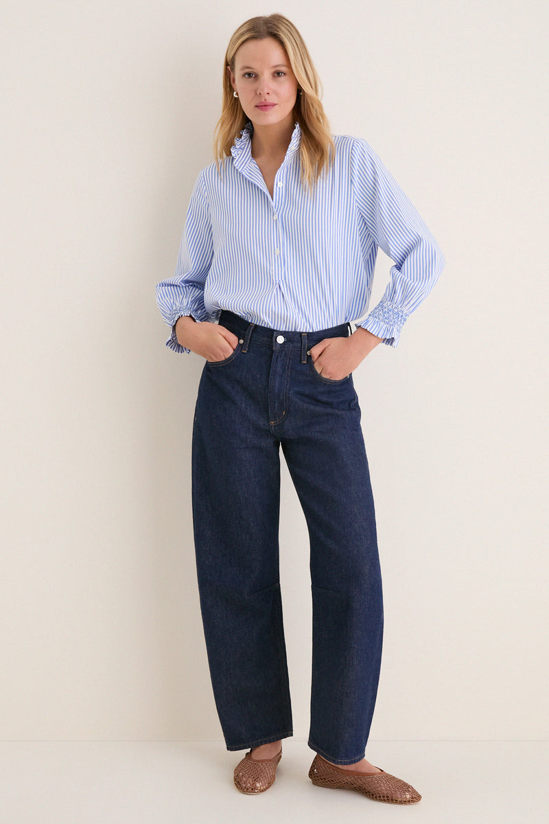 Blue and White Stripe Teagan Popover Top