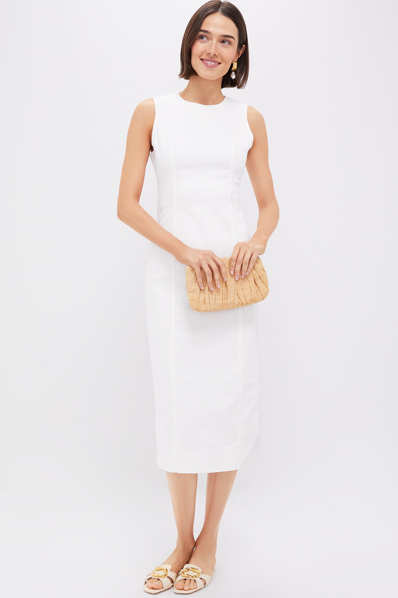 denim stretch midi dress White Stretch Denim Aime Midi Dress