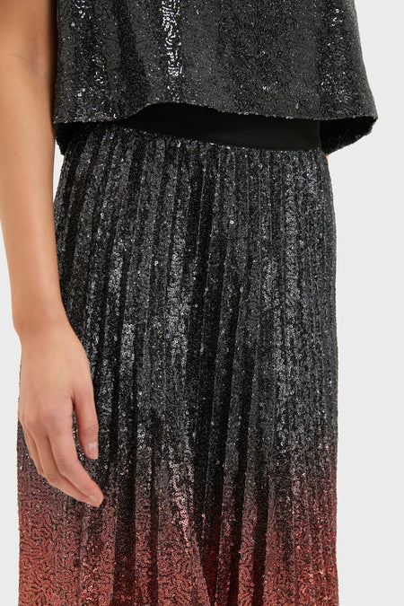 Ombre Sequin Bleeker Maxi Skirt, a classic and high-end piece, showcases an effortless transition of sparkling sequins, offering a fun twist to any wardrobe.
