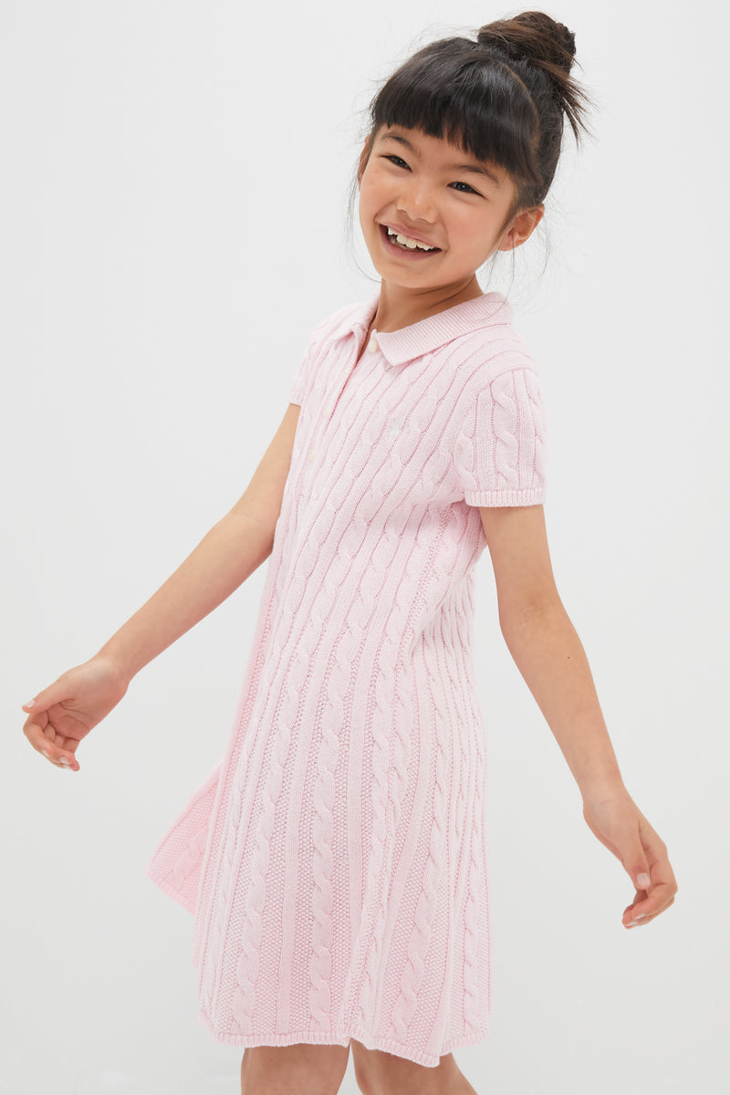 Girls Short-Sleeve Cotton Cable Knit Polo Dress