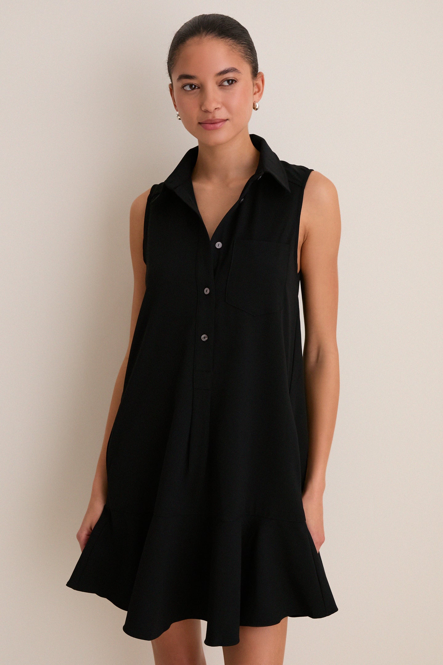 Black Crepe Sleeveless Callahan Shirt Dress