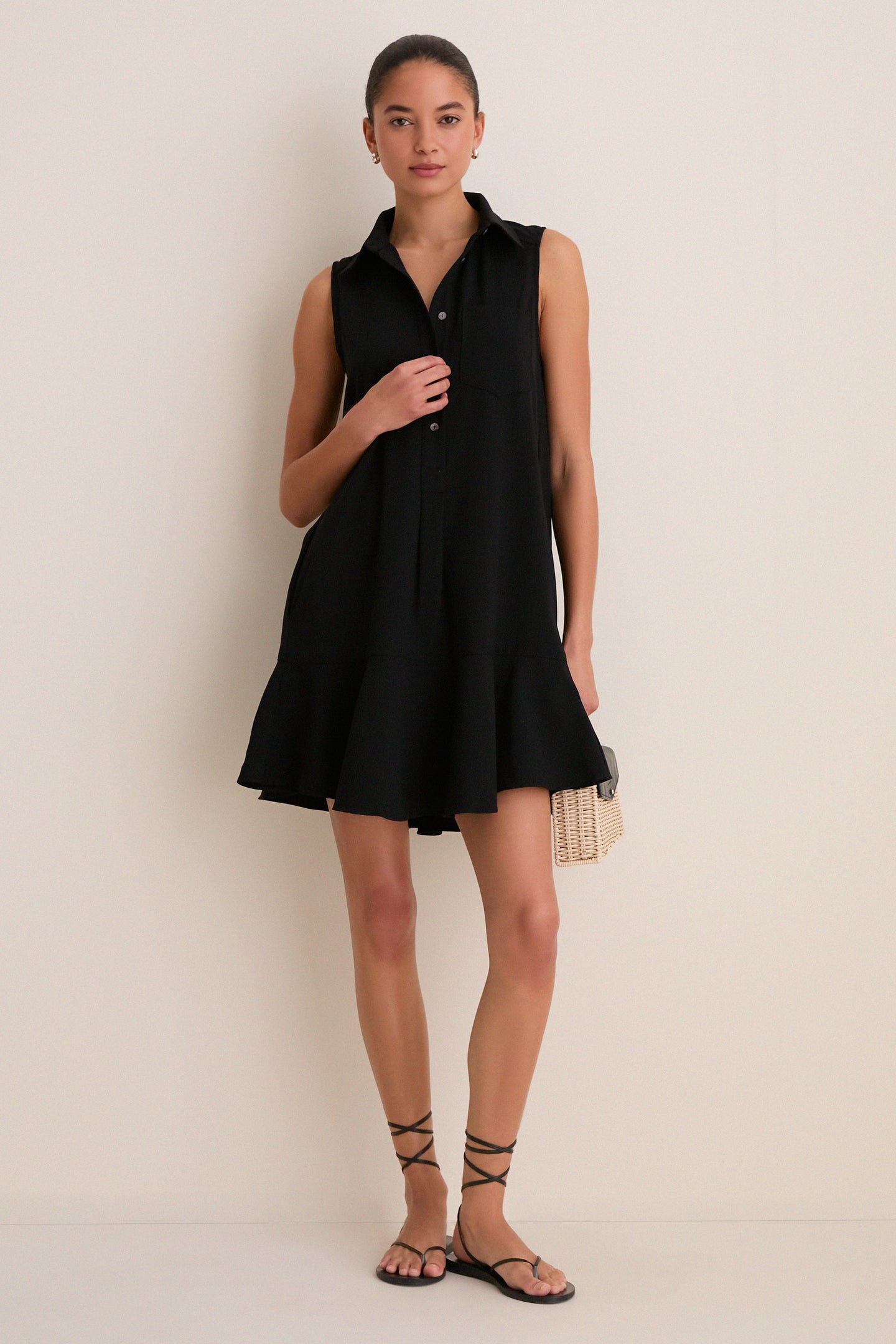 Black Crepe Sleeveless Callahan Shirt Dress