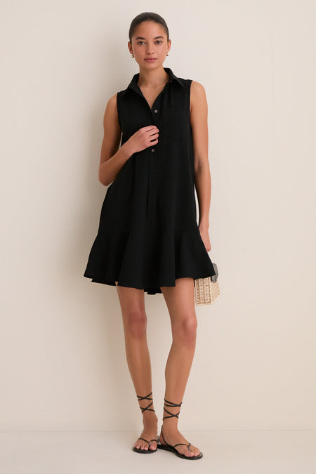 Black Crepe Sleeveless Callahan Shirt Dress