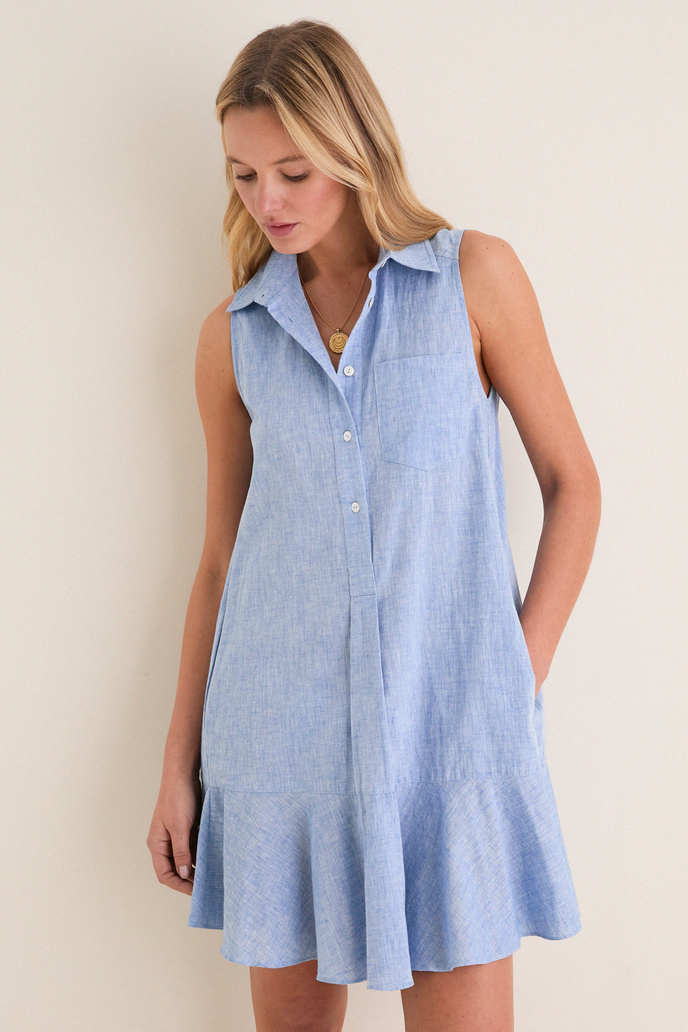 Tuckernuck Chambray Sleeveless Callahan Shirt Dress Chambray / XXS Tuckernuck Chambray Sleeveless Callahan Shirt Dress Chambray / XXS