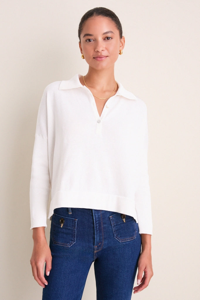 White Clayton Long Sleeve Knit Polo | Tuckernuck