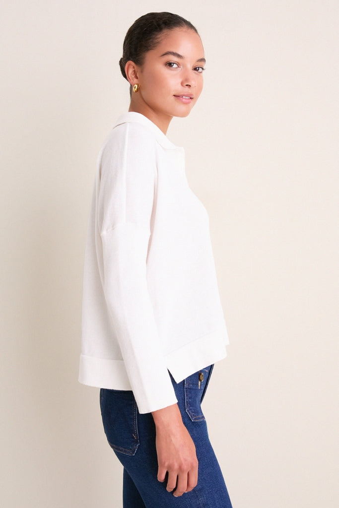 White Clayton Long Sleeve Knit Polo | Tuckernuck