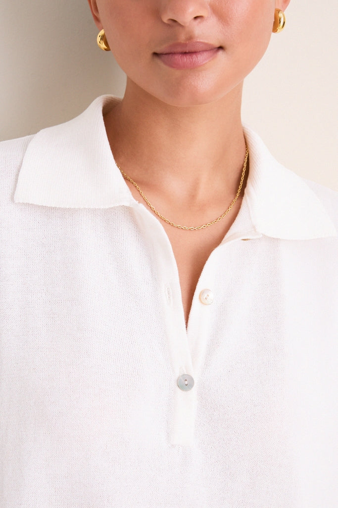 White Clayton Long Sleeve Knit Polo
