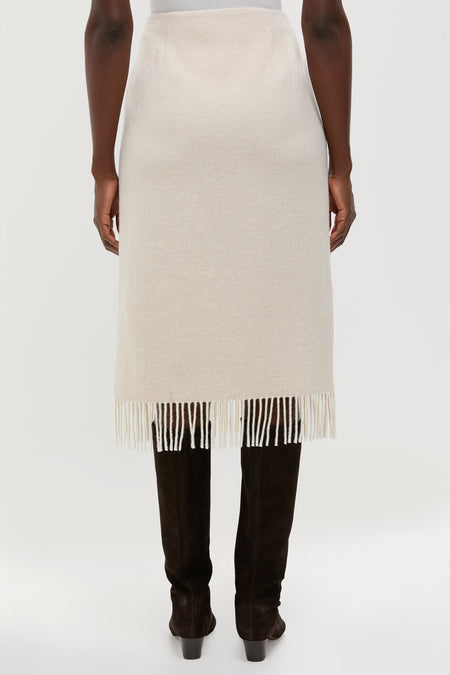 Cream Herringbone Midi Pencil Skirt