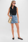 Black Pique Sleeveless Ruffle Margaret Polo