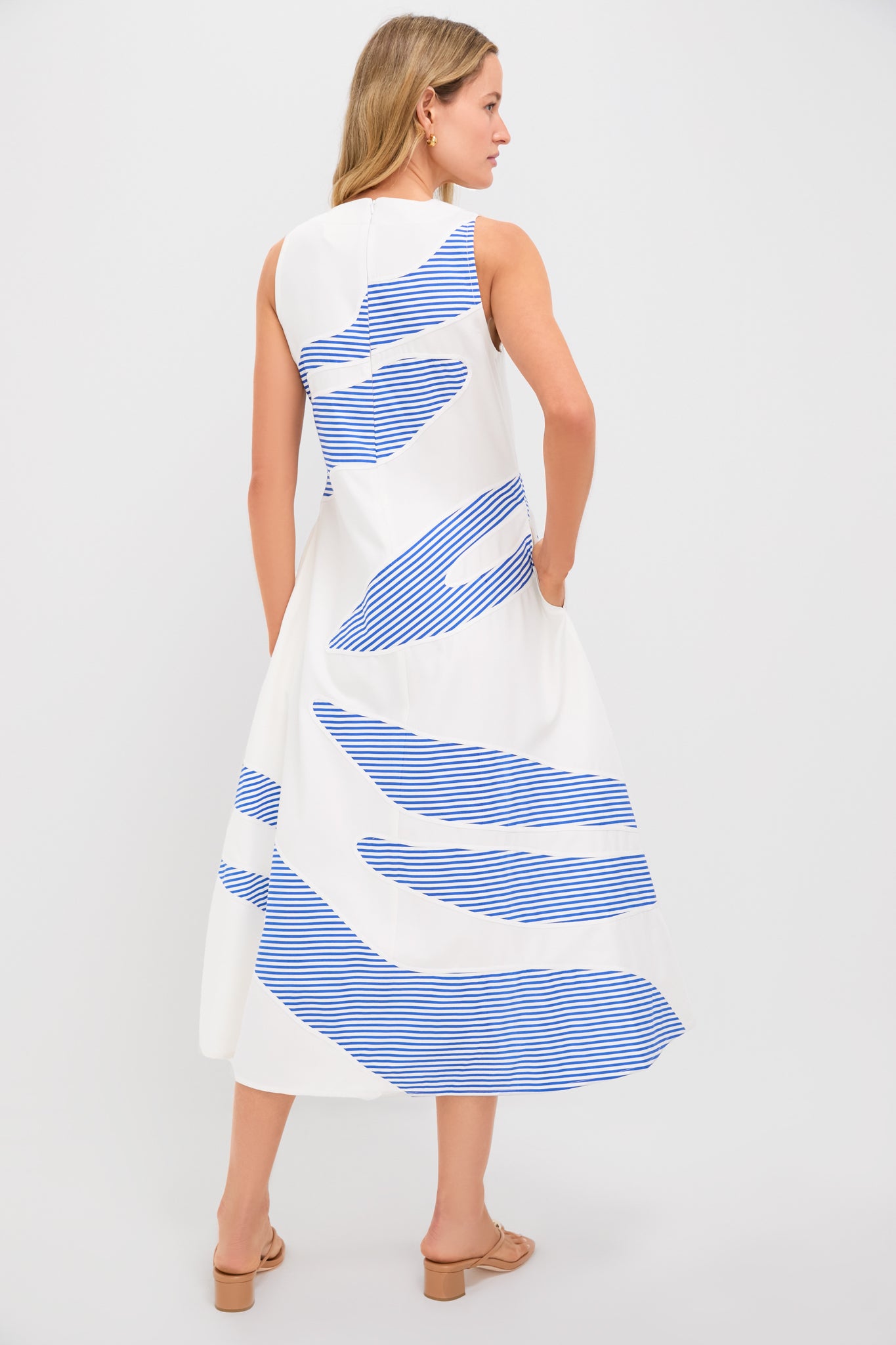 Ivory and Linear Cobalt Plantscape Dress