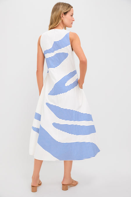 Ivory and Linear Cobalt Plantscape Dress