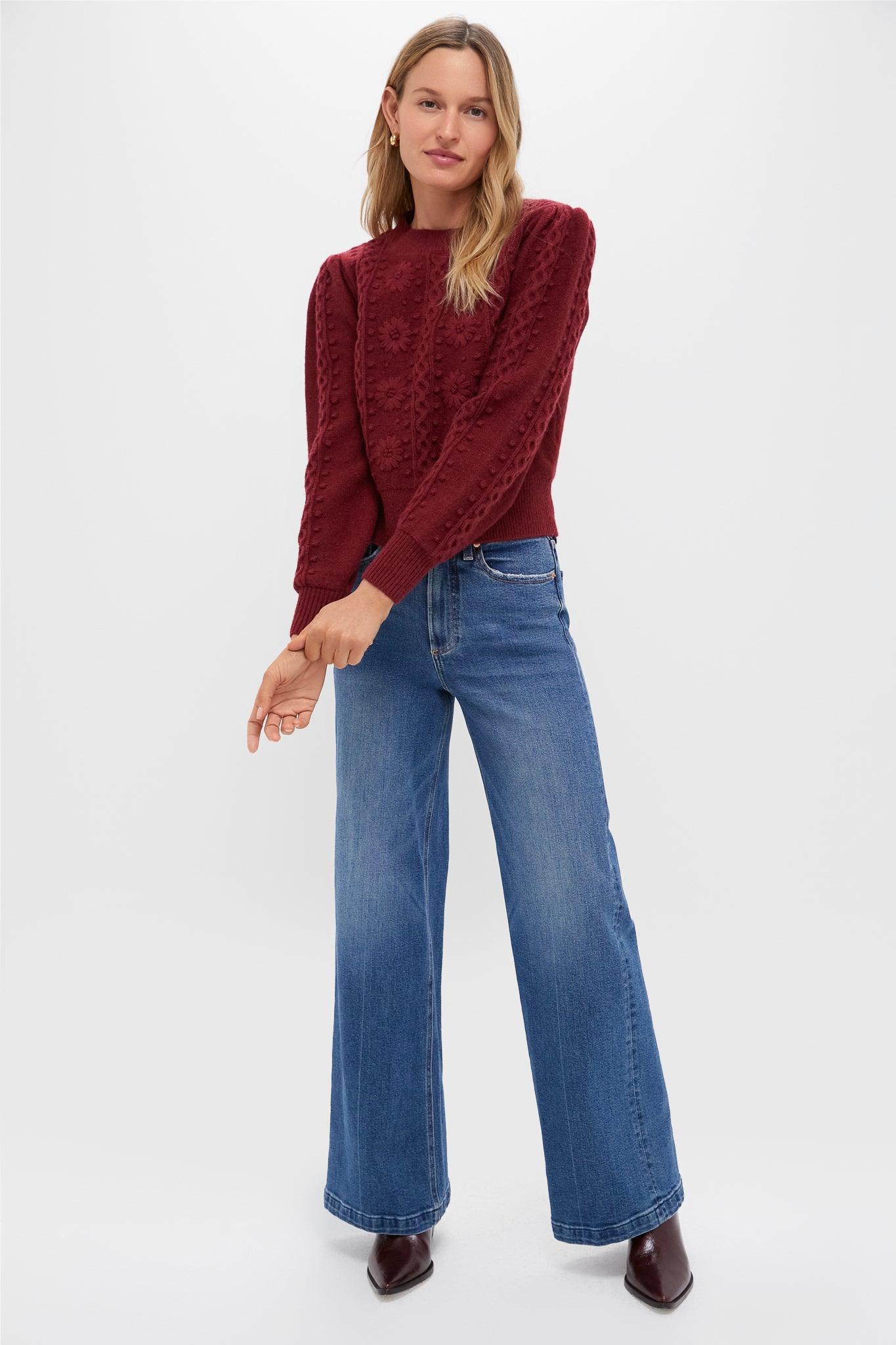 Merlot Embroidered Floral Frankie Sweater | Hyacinth House