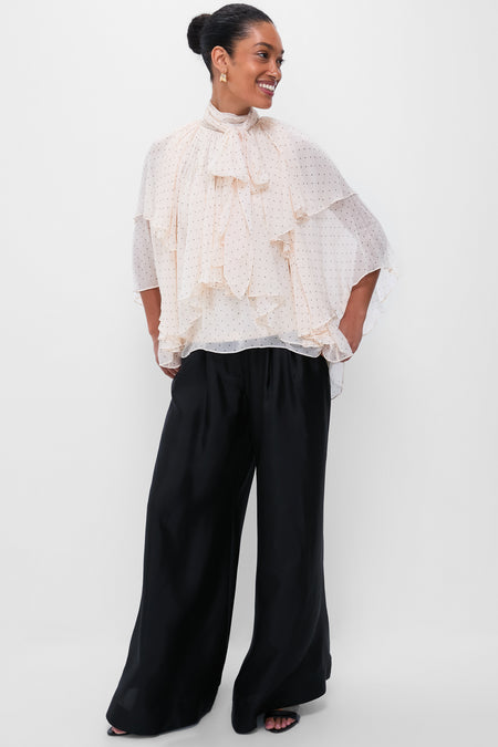 Cream Dot Hypnotic Cascading Blouse
