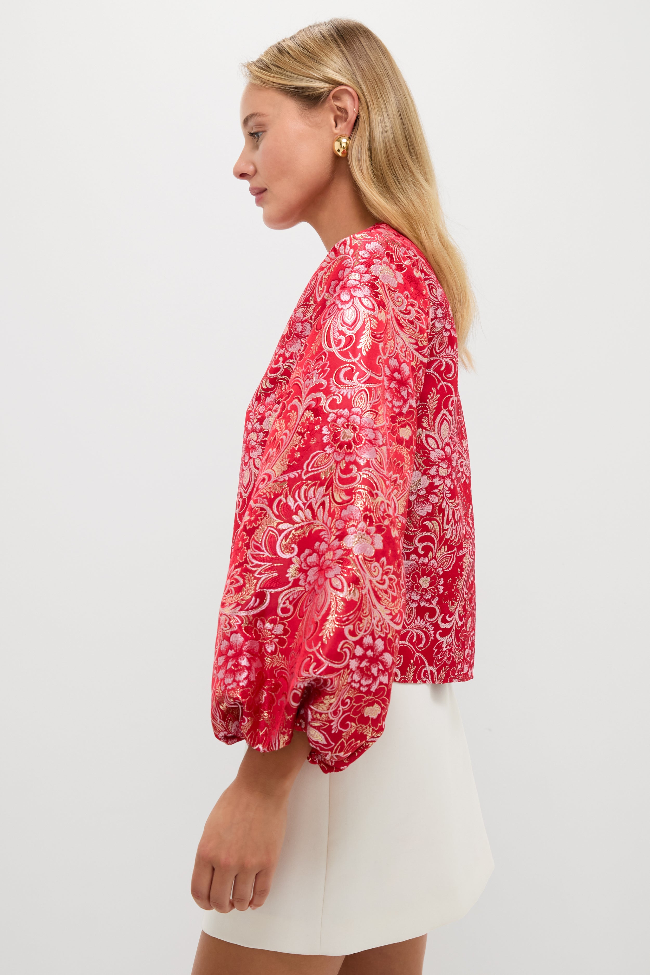 Red & Pink Jacquard Janie Blouse | Hyacinth House