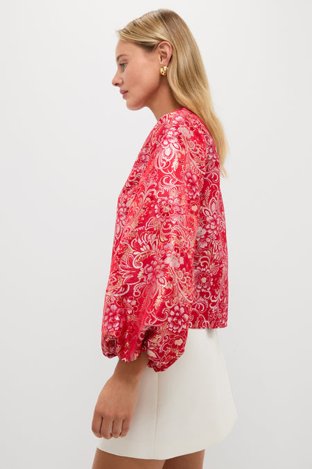 Red & Pink Jacquard Janie Blouse