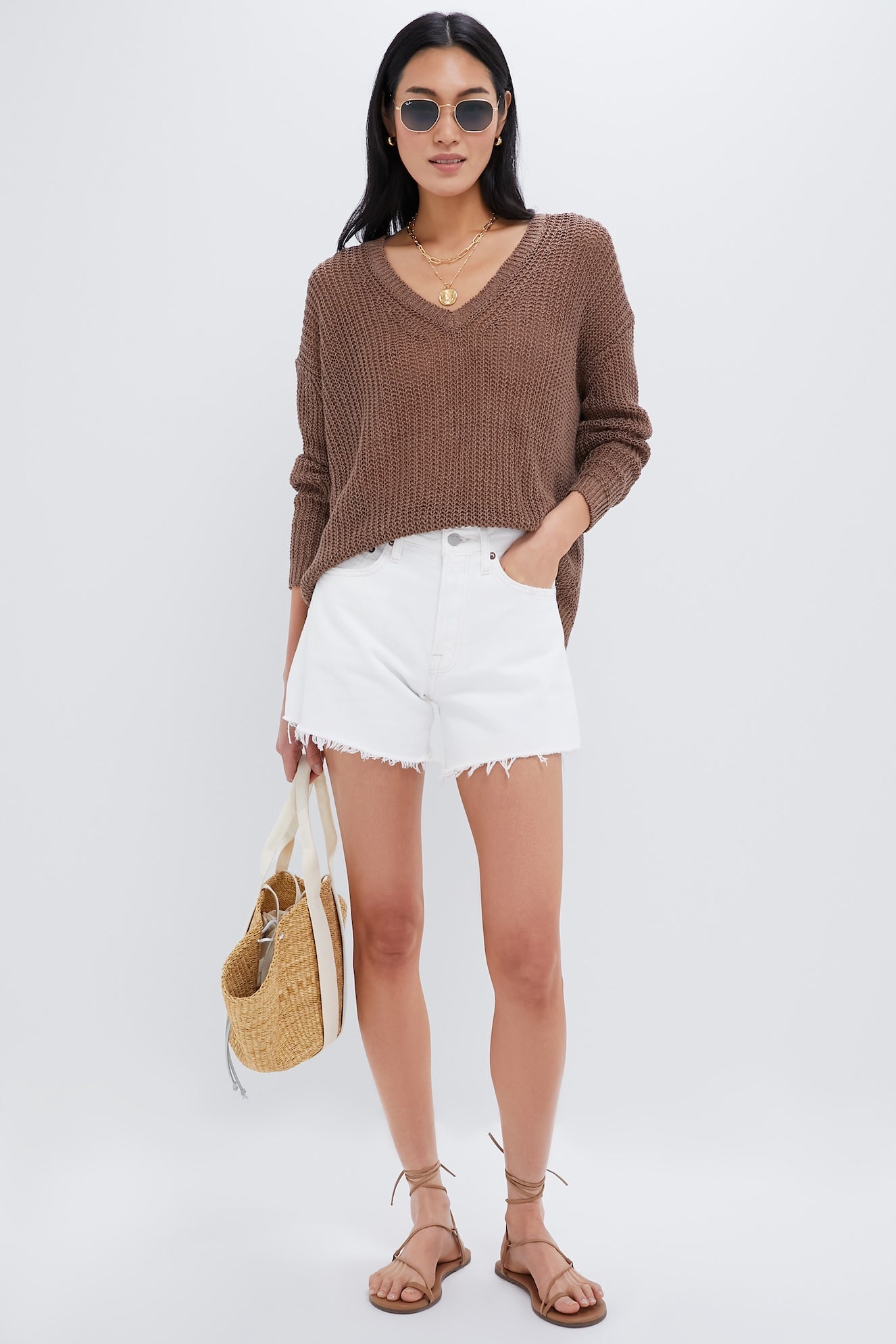 Mocha Linen Stitch Carolyn Sweater