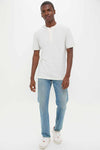 Cream Flint Stripe Short Sleeve Sunwashed Henley