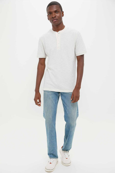 Cream Flint Stripe Short Sleeve Sunwashed Henley