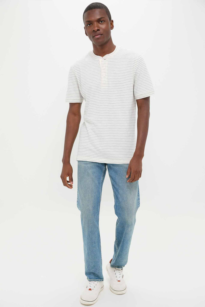 Cream Flint Stripe Short Sleeve Sunwashed Henley