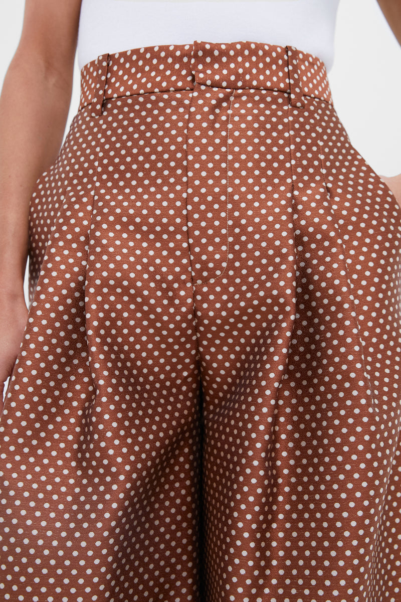 Brown and Cream Wide Leg Pleat Pleat Pants