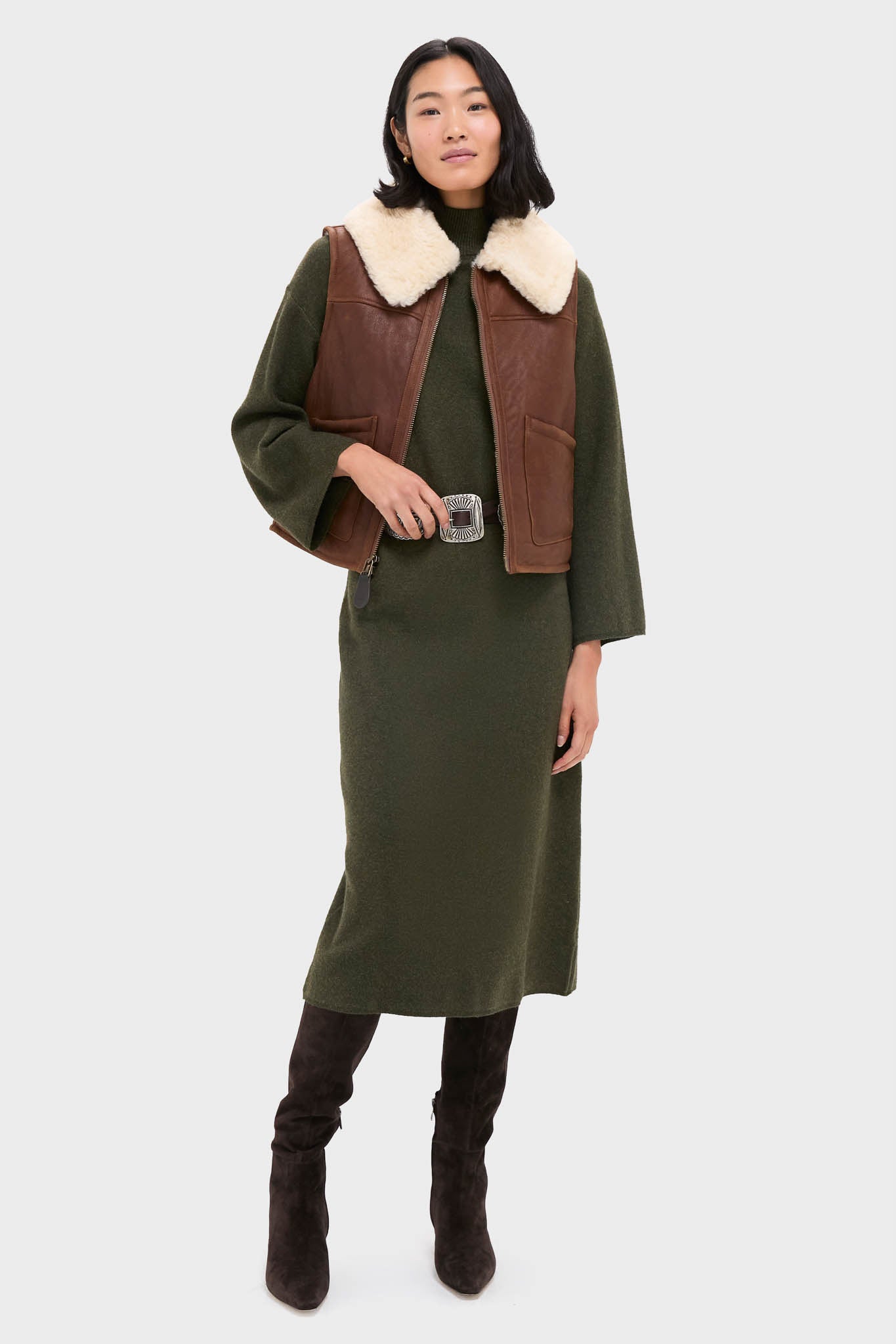 Pale Russet and Spring Beige Merino Shearling Leather Skin Vest