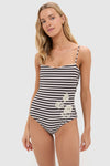 Black and White Striped Las Blasas Embroidered One Piece