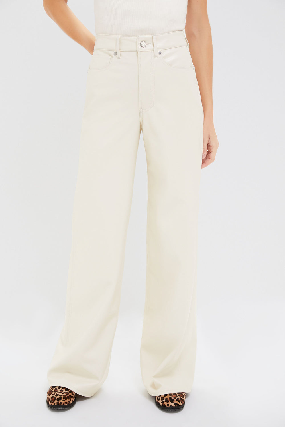 Ecru Vegan Leather Taylor High Rise Wide Leg