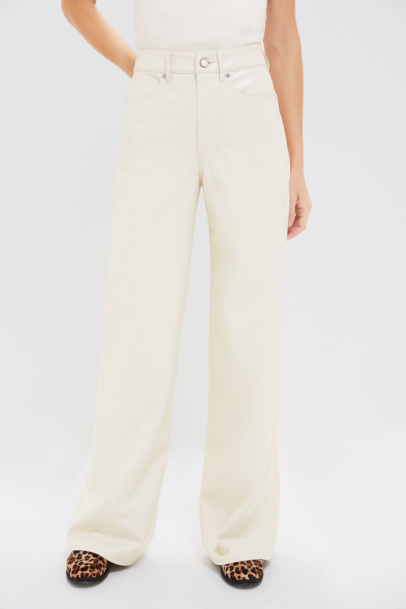 Ecru Vegan Leather Taylor High Rise Wide Leg | Veronica Beard