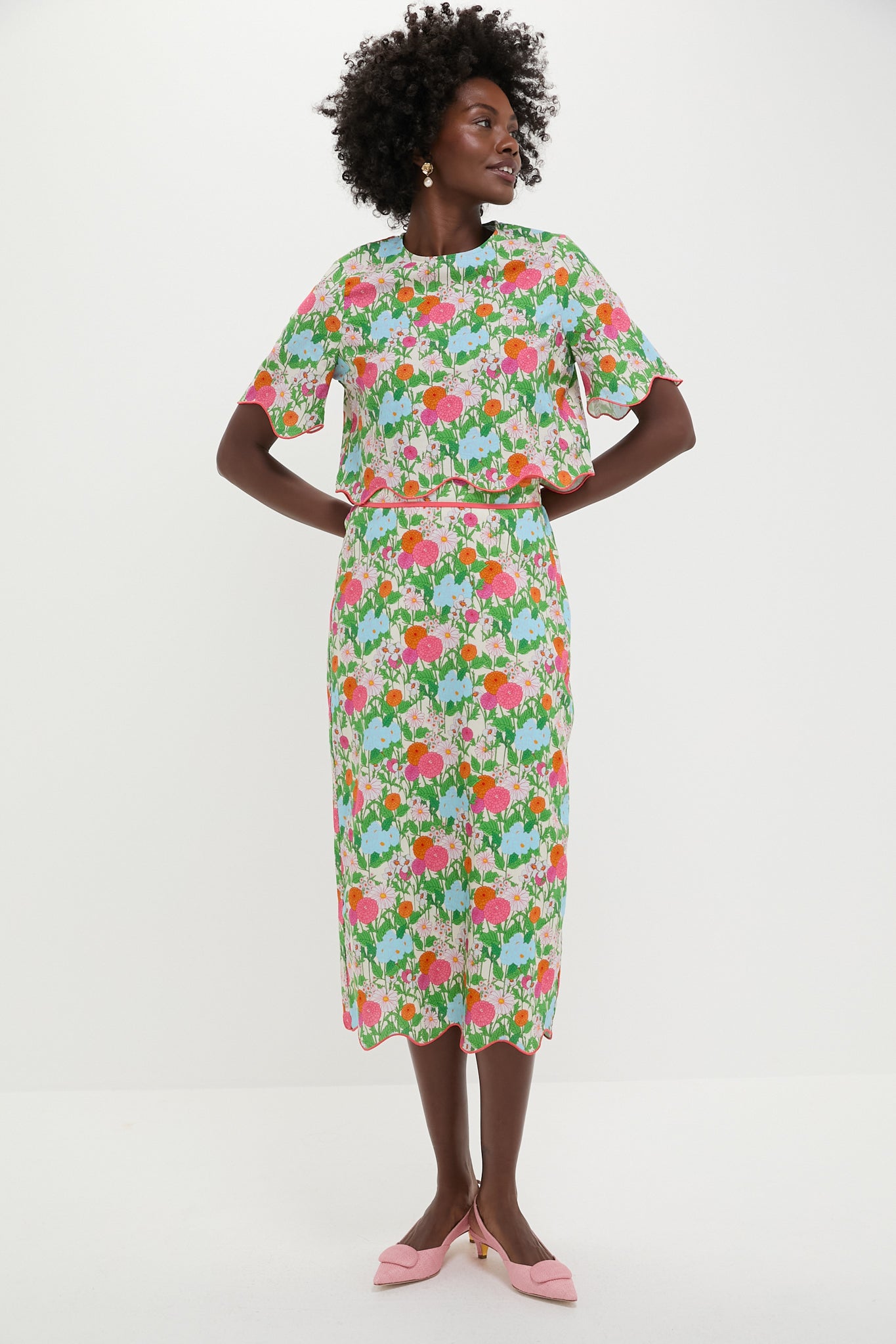 Multi Green Begonia Floral Ida Midi Skirt | Hyacinth House Multi Green Begonia Floral Ida Midi Skirt | Hyacinth House