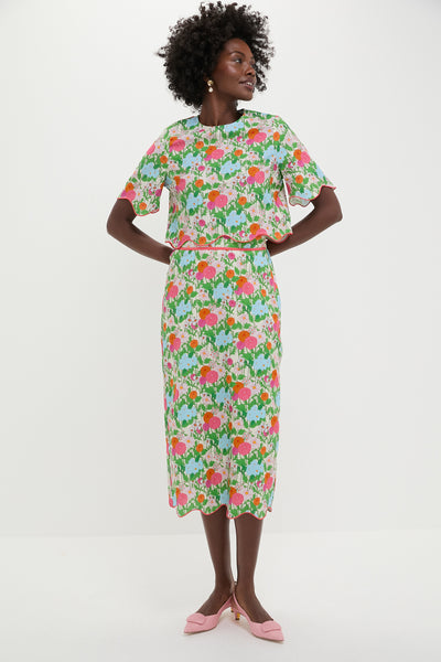 Multi Green Begonia Floral Ida Midi Skirt | Hyacinth House